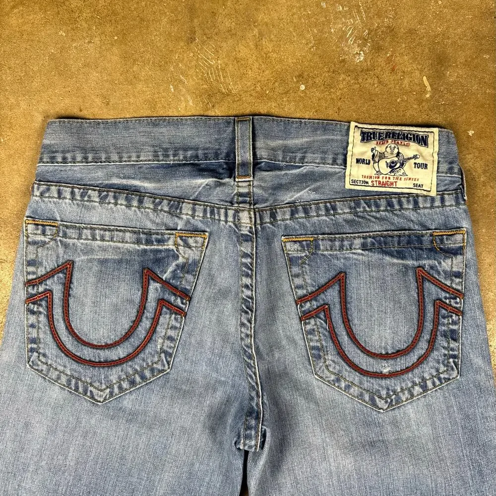 Vintage True Religion Jeans Men’s‎ 34 Straight Cropped USA Made Red Stitch Denim